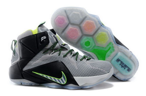 Mens Nike Lebron 12 Ps Elite Grey Black Green Shoes Inexpensive